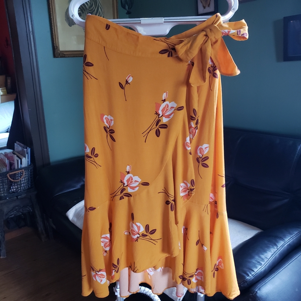 Free People natural waist wrap fit and flare midi skirt